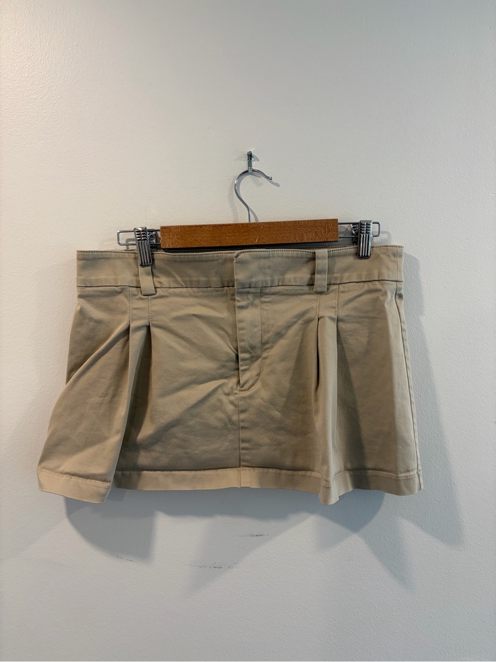 Beige Pleated Cotton micro Mini Skirt